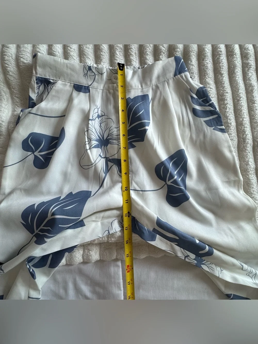 Fancyinn White Two-Piece - Straight Leg Pants Set with Blue Leaf Print